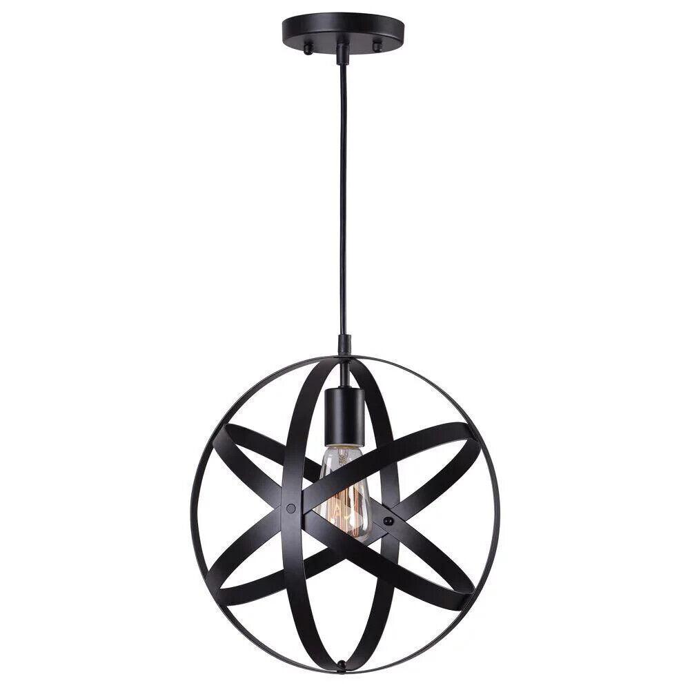 Home Decorators Orbit 1-Light Black Mini Pendant with Black Metal Strap Design - Like New