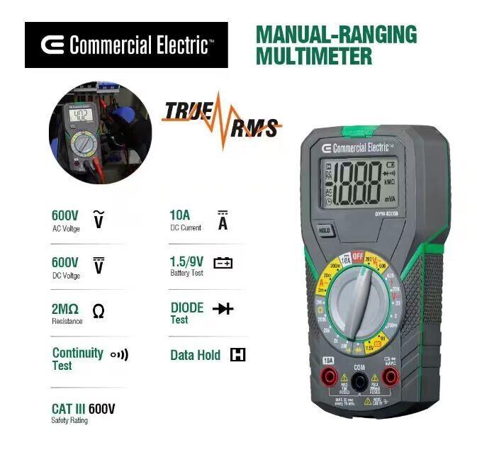 Commercial Electric Manual-Ranging Digital Multi-Meter - Very Good