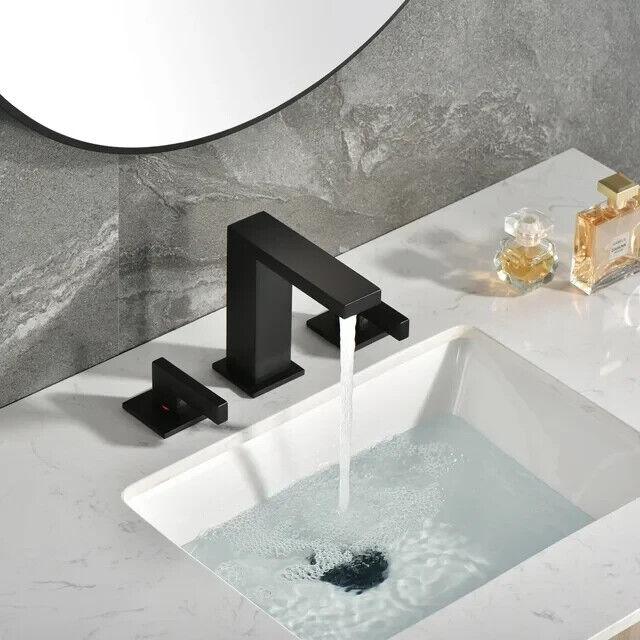 SUMERAIN Modern 8 in. Widespread Double Handle Bathroom Faucet in Matte Black