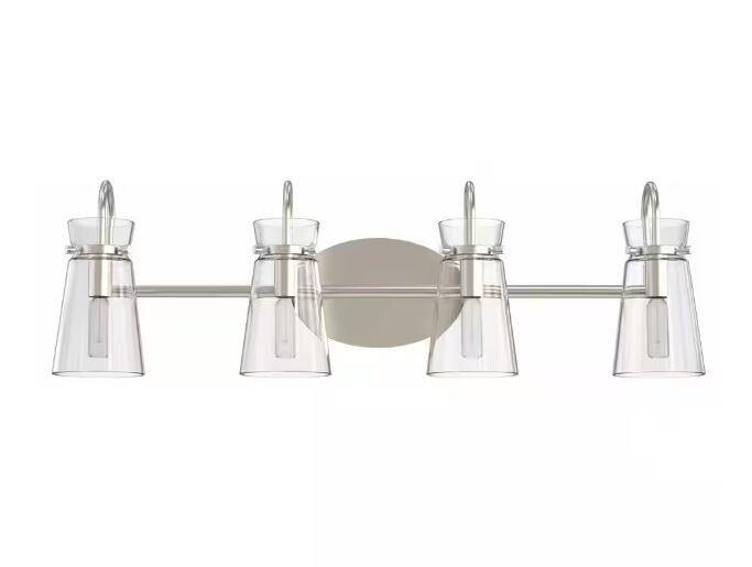 Hampton Bay Vinton Place 31 in. 4-Light Brushed Nickel Vanity Light Clear Glass - Like New