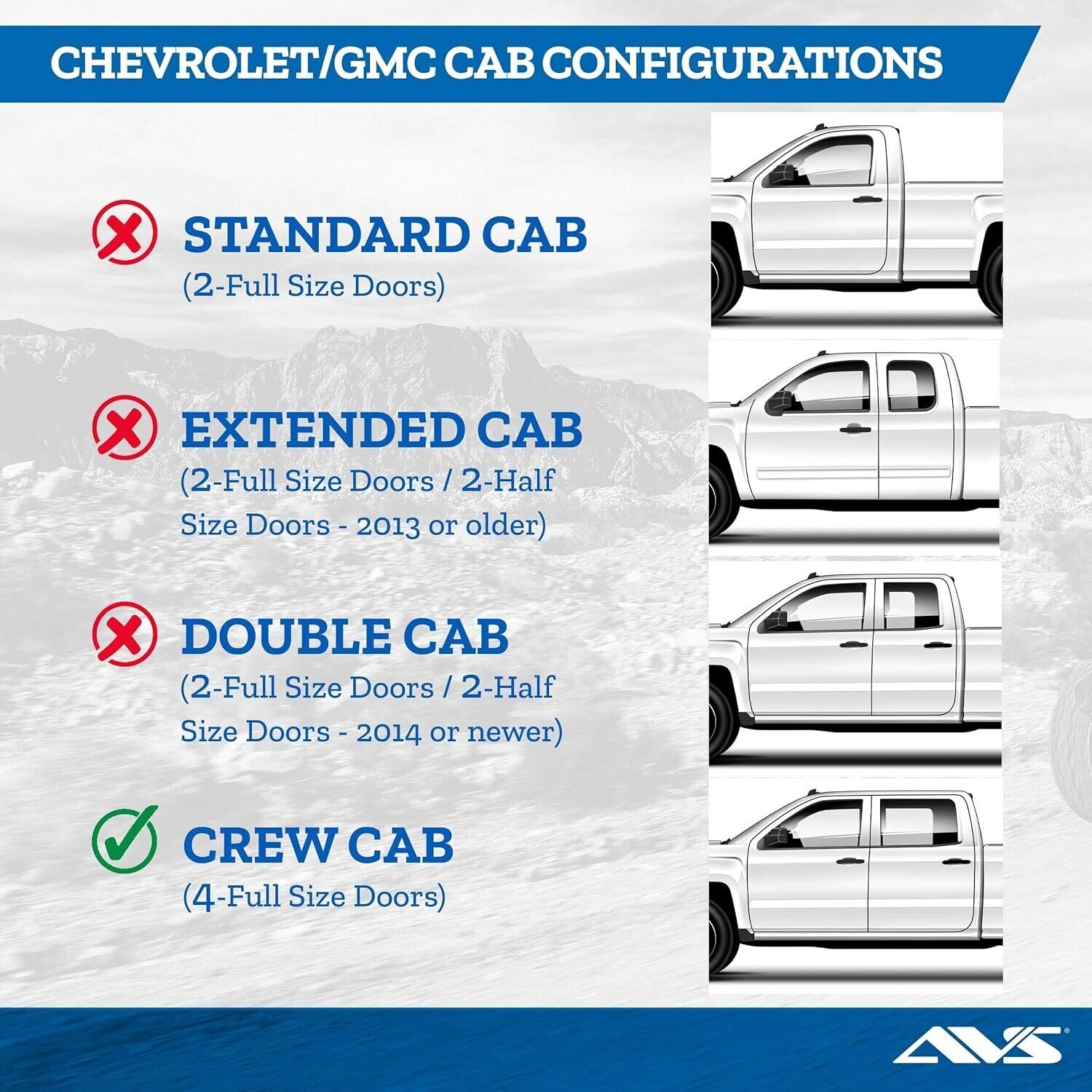 AVS 94536 Tape-On Window Shades Ventvisors For 14-18 GMC Sierra Chevy Silverado