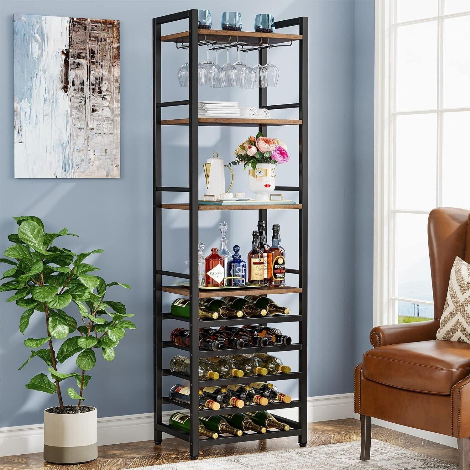 Tribesigns 20 Bottle Wine Bakers Rack, 9 Tier Freestanding Wine Rack With Glass - Like New