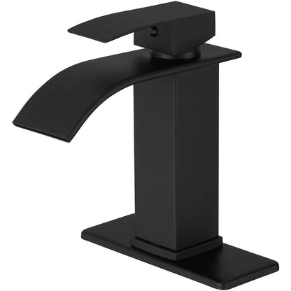 BWE Waterfall Single Handle Single Hole Low-Arc Bathroom Faucet in Matte Black