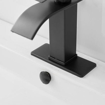 BWE Waterfall Single Handle Single Hole Low-Arc Bathroom Faucet in Matte Black