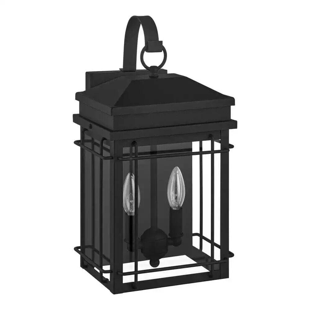 Broward 17 in. 2-Light Black Outdoor Wall Light Fixture with Clear Glass - Like New