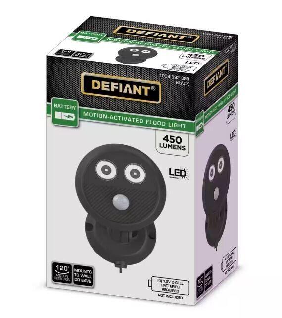 Defiant 120-Degree Black Motion Activated Battery Outdoor Flood Light, 4000K