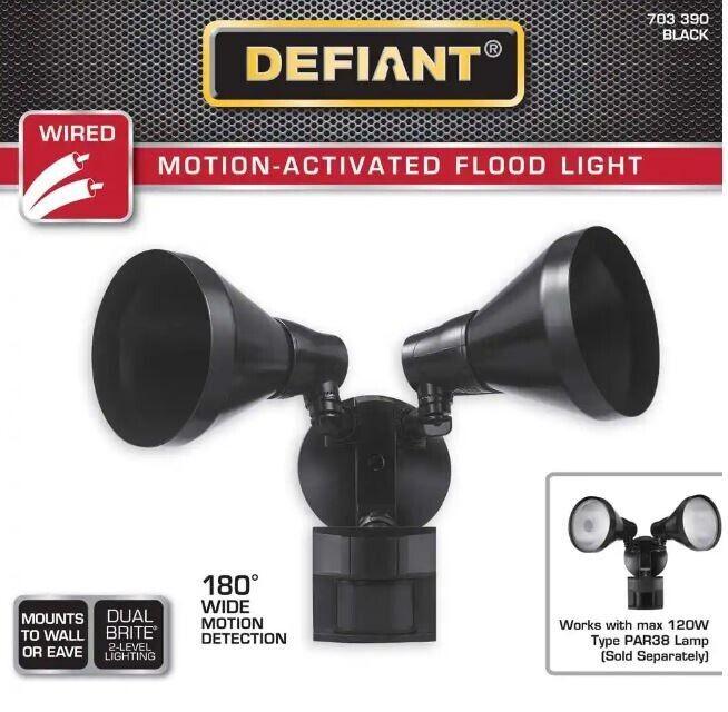 Defiant 180 Degree Black Motion-Sensing Outdoor Security Light - Like New