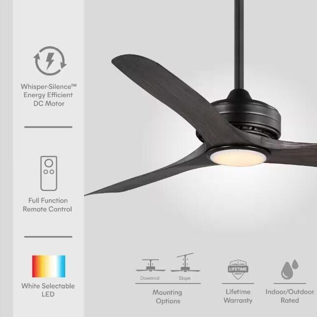 HDC Bayshire 60 inch LED Ceiling Fan Light Kit Remote Matte Black/Dark Driftwood - Very Good