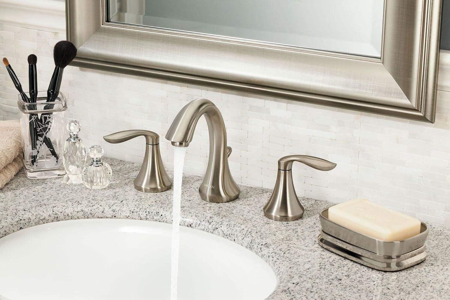 Moen Eva T6420BN 8 in. Widespread 2-Handle High-Arc Bathroom Faucet Trim Kit in Brushed Nickel (Valve Not Included)