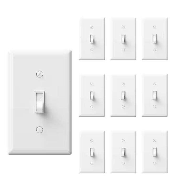 Elegrp Toggle 15 Amp Single-Pole Toggle Light Switch, White (10-Pack)