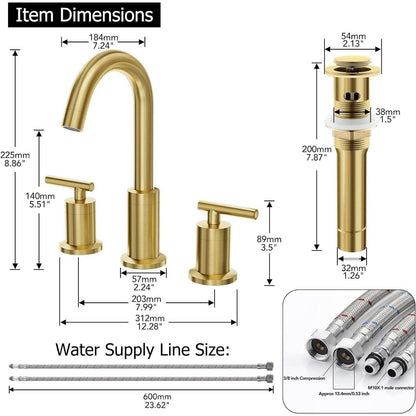 Phiestina 8 in Widespread 2-Handle Bathroom Faucet in Brushed Gold WF003-1-BG