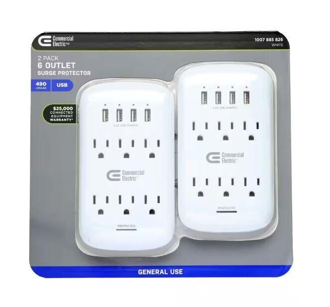 Commercial Electric 6-Outlets 4 USB Surge Protector (2-Pack)