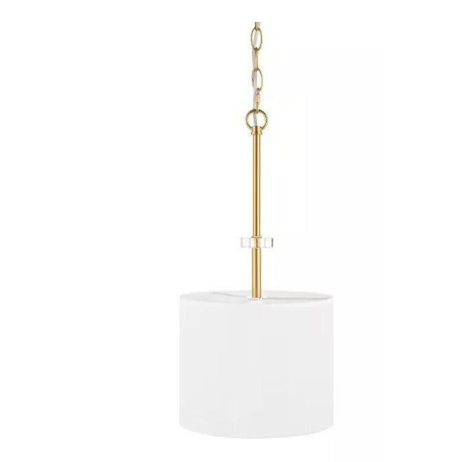 Home Decorators Collection Dawson 1-Light Aged Brass Pendant with White Fabric