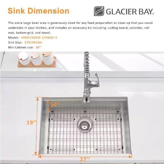 Glacier Bay 27 in. Undermount Single Bowl 18 Gauge Stainless Steel Kitchen Sink