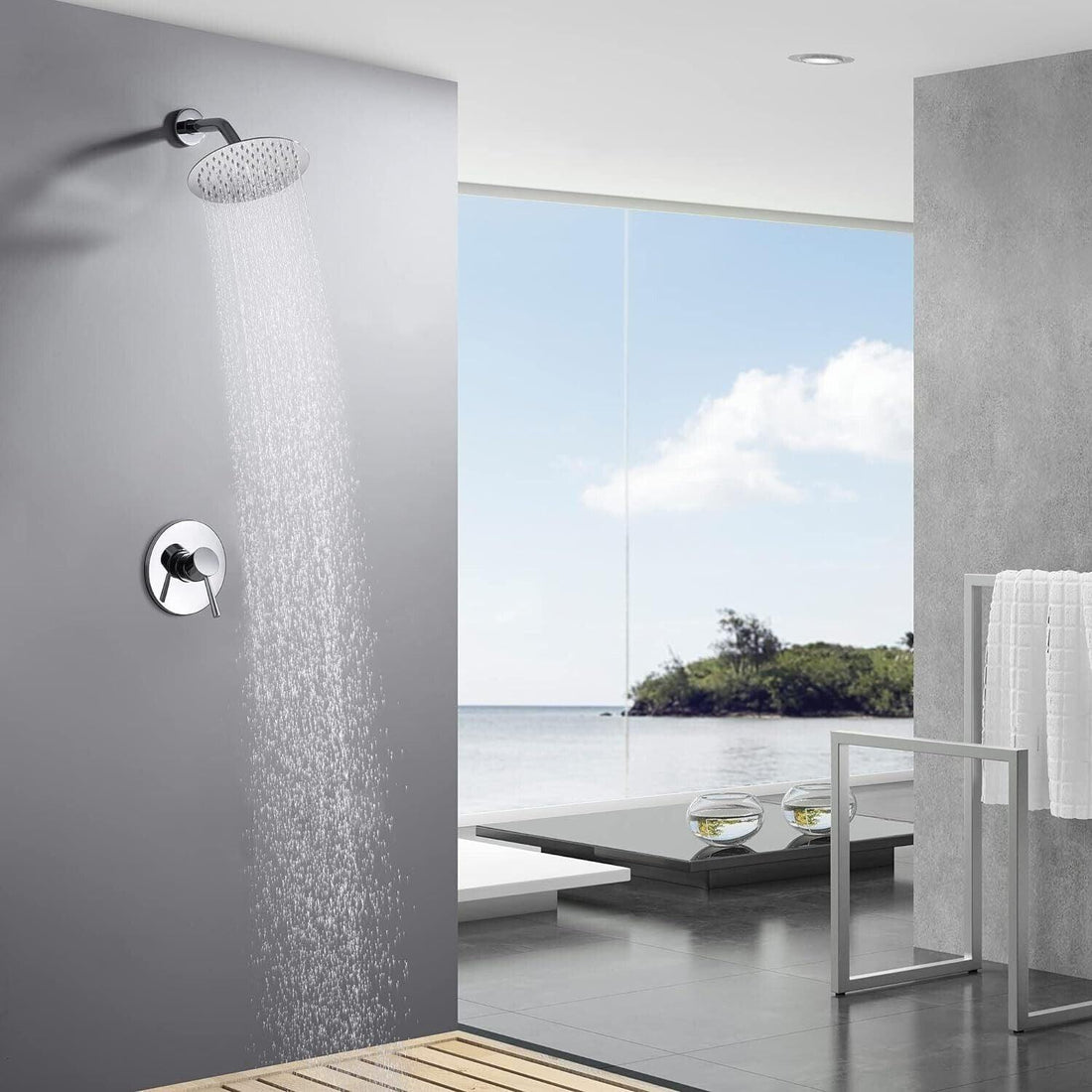 Sumerain Bathroom Shower Faucet with Valve,Full Metal Shower Head Chrome Finish