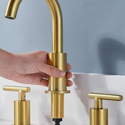 FORIOUS 2 Handle 8 Inch Brass Bathroom Sink Faucet 3 Hole Widespread With Valve - Like New