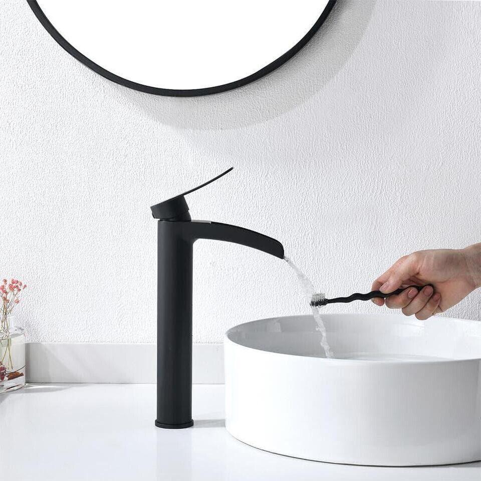 Phiestina Single-Handle Tall Waterfall Vessel Sink Bathroom Faucet Matte Black