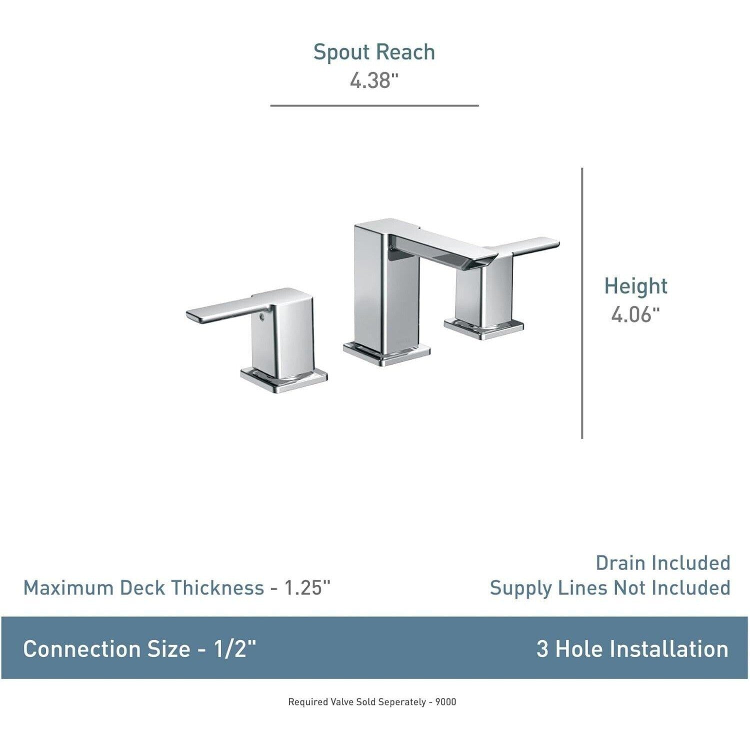 Moen TS6720 90 Degree Double Handle Widespread Bathroom Faucet, Chrome