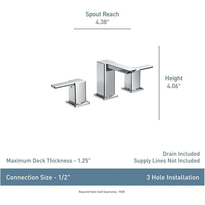 Moen TS6720 90 Degree Double Handle Widespread Bathroom Faucet, Chrome