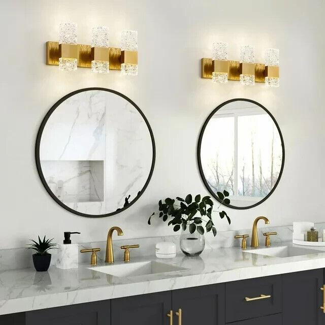 KAISITE 4000K LED Crystal Wall Sconces 3-Light Gold Vanity Lights