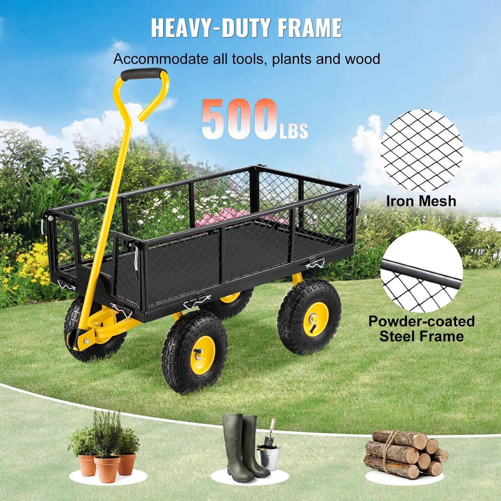 VEVOR Steel Garden Cart, Heavy Duty 500 lbs Capacity with 180° Rotating Handle