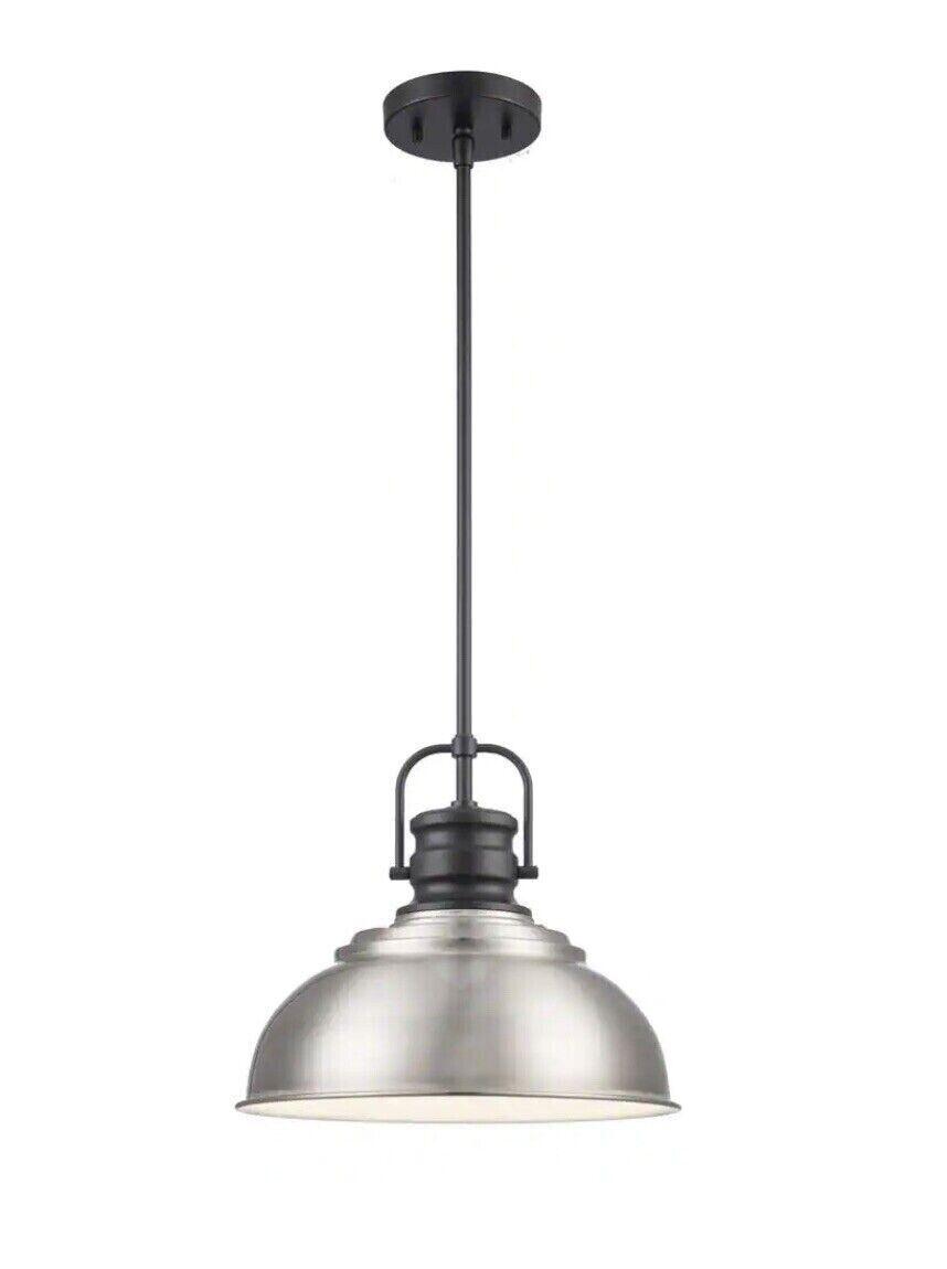 Home Decorators Shelston 1-Light Brushed Nickel + Black Pendant with Metal Shade