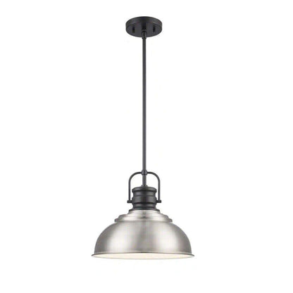 Home Decorators Shelston 1-Light Brushed Nickel + Black Pendant with Metal Shade