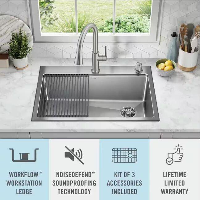 Delta Emery Stainless Steel 30 in. Single Bowl Undermount/Drop-In Kitchen Sink