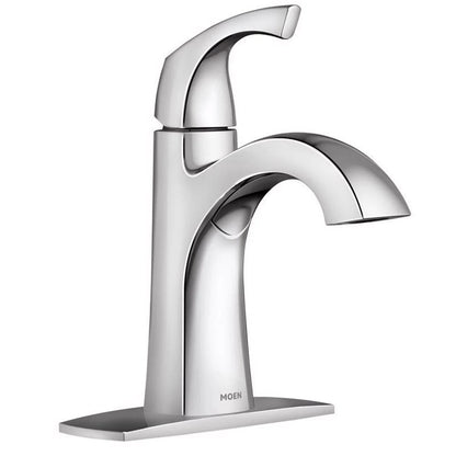 Moen Lindor 84505 Chrome Single Hole 1-Handle WaterSense Bathroom Sink Faucet with Drain and Deck Plate