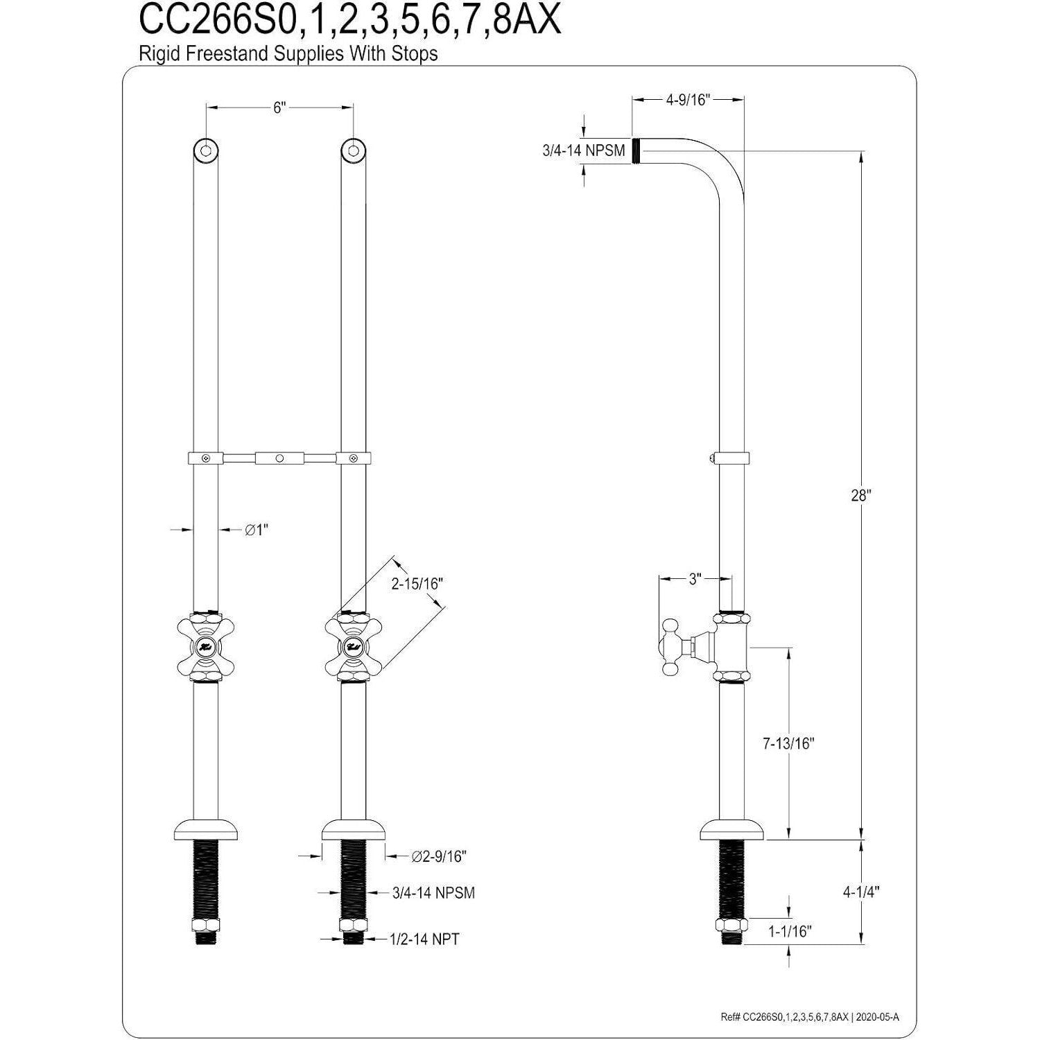 Kingston Brass CC266S6AX Freestanding Supply Line Package, Polished Nickel - Like New