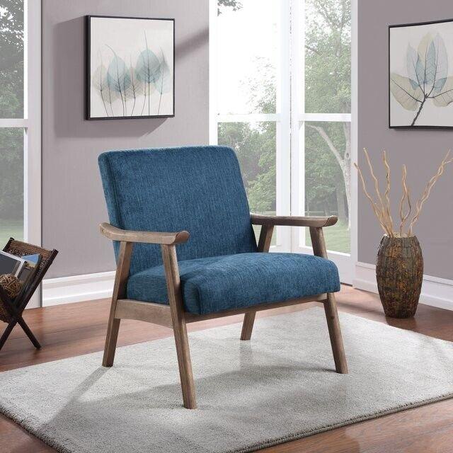 Weldon Mid-Century Fabric Upholstered Chair-Blue Fabric with Brushed Brown Frame