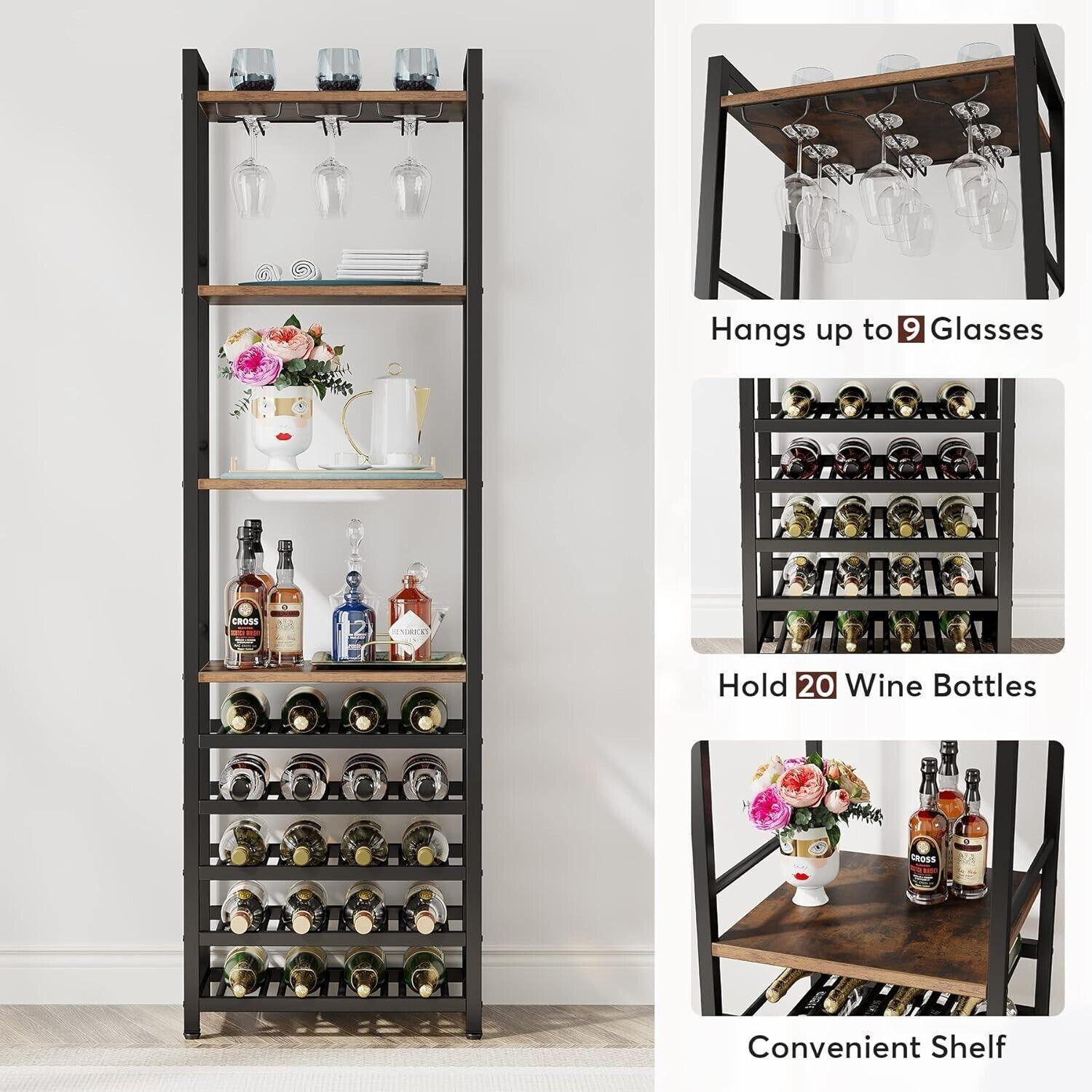 Tribesigns 20 Bottle Wine Bakers Rack, 9 Tier Freestanding Wine Rack With Glass - Like New