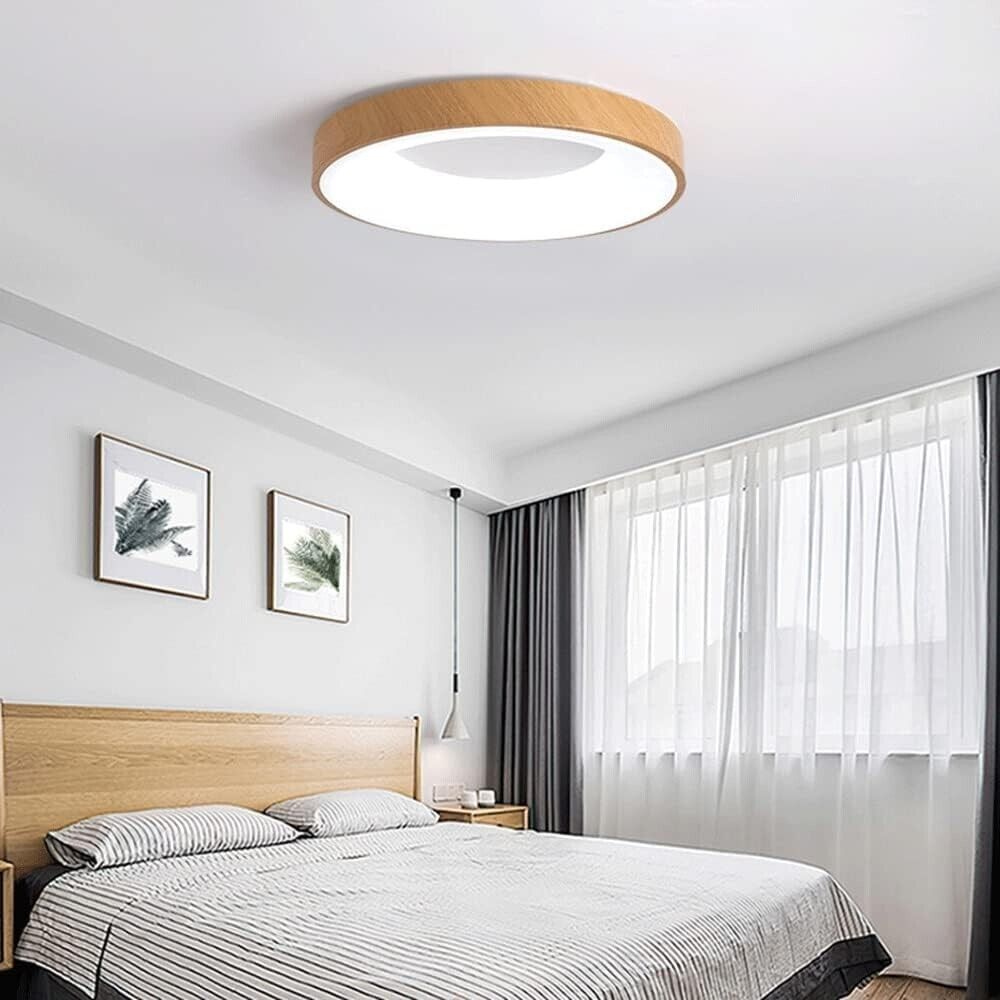 Curved Design Wood Grain Modern 18.5 in. Round Led Ceiling Light For Bedroom - Like New