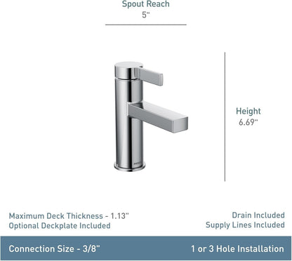 Moen Beric 84774BL Matte Black 1.2 GPM Single Hole Bathroom Faucet with Push Pop-Up Drain Assembly