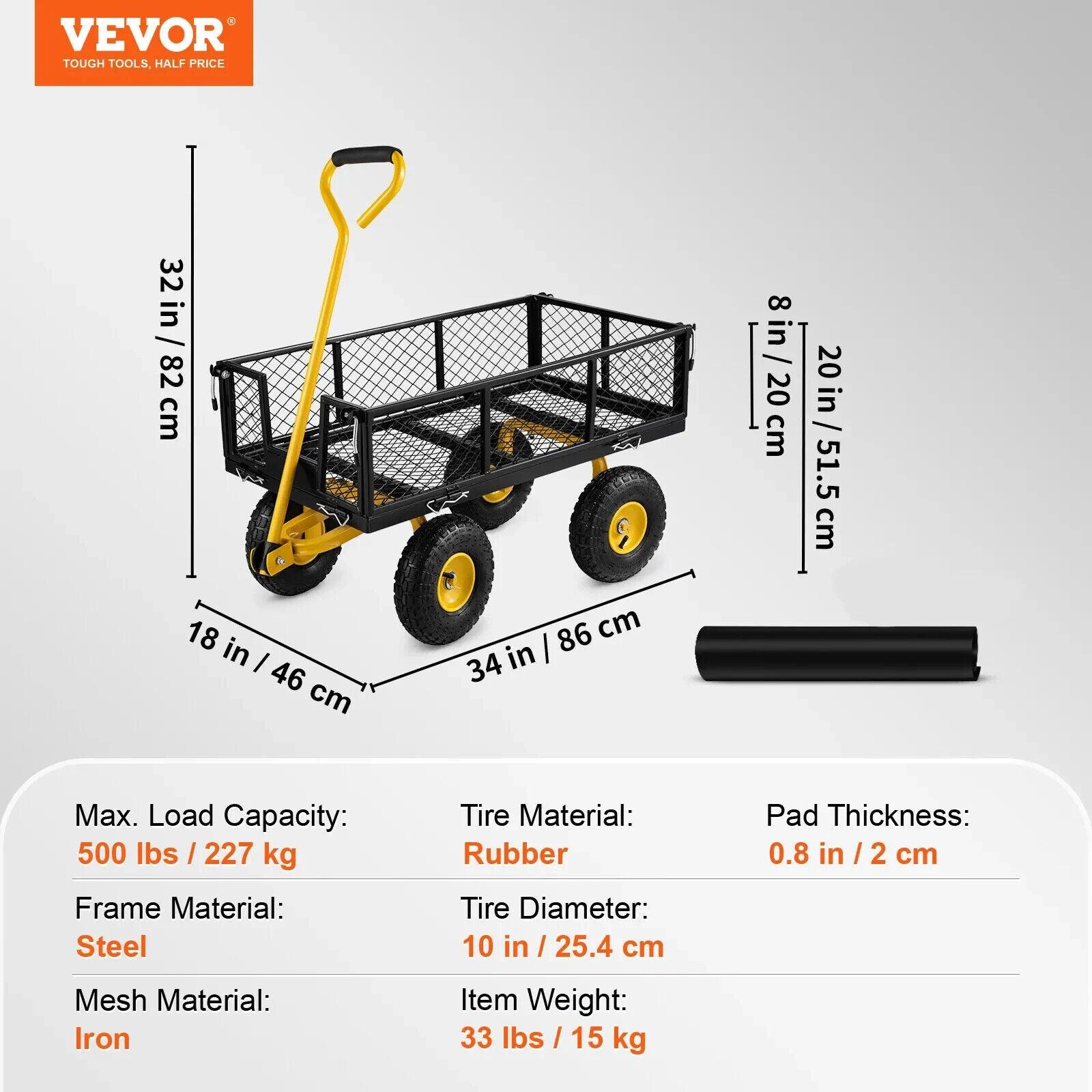 VEVOR Steel Garden Cart, Heavy Duty 500 lbs Capacity with 180° Rotating Handle