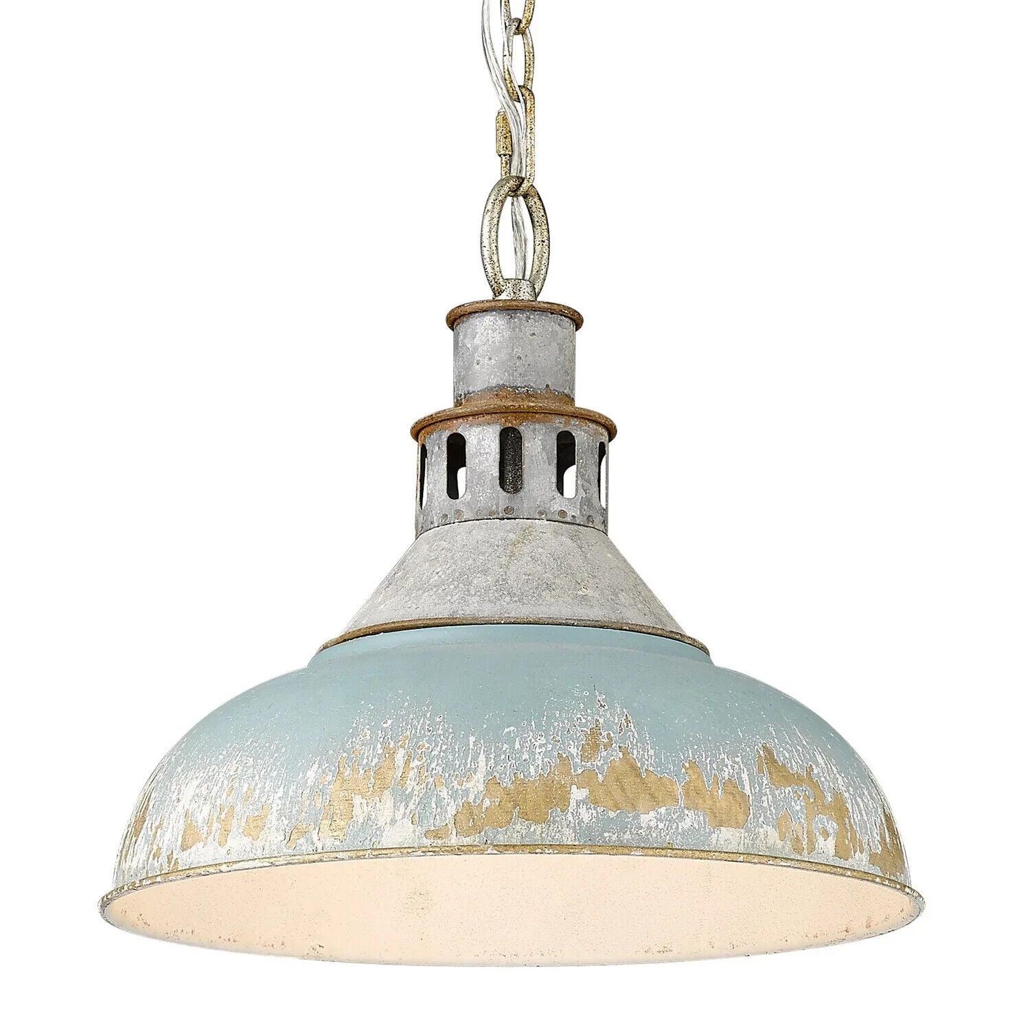 Golden Lighting Kinsley 14&quot; Rustic Aged Galvanized Steel Pendant Steel Teal - Like New