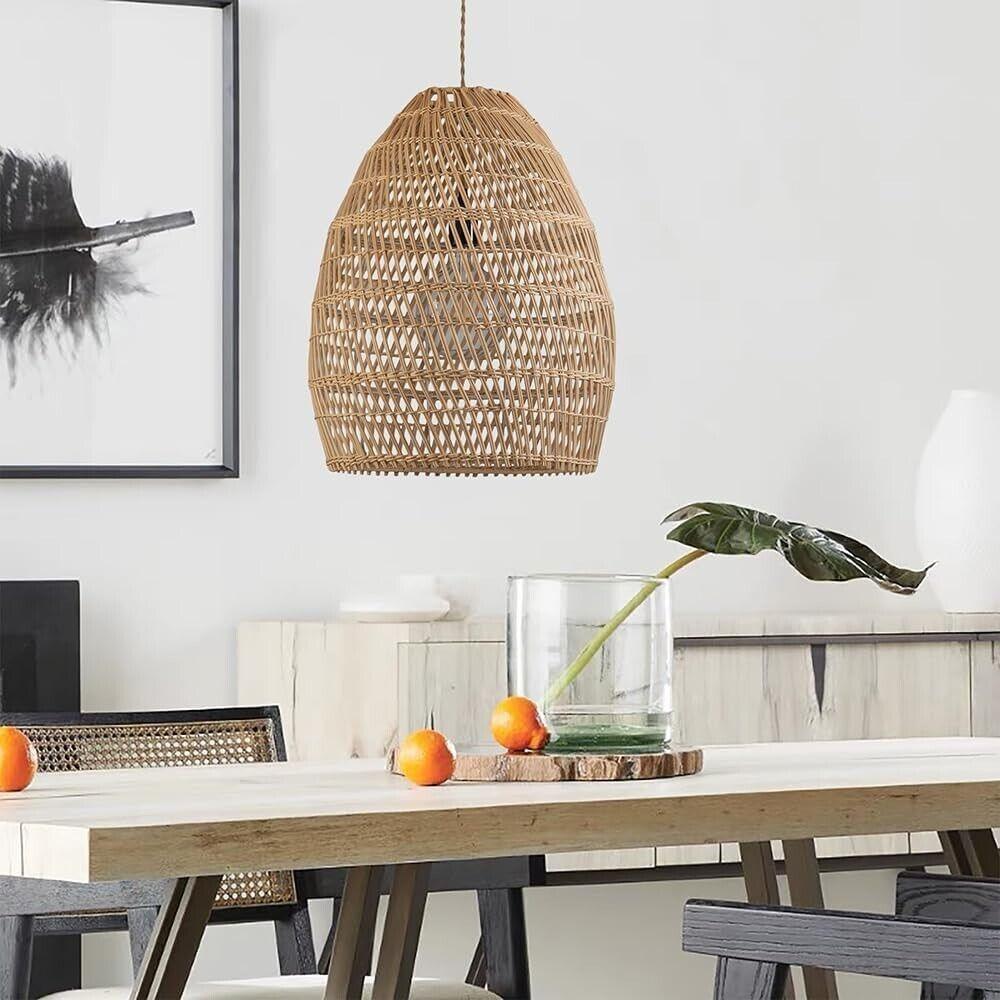 ELE Light &amp; Decor Bamboo and Rattan Veremund Light Bell Pendant Light in Tan