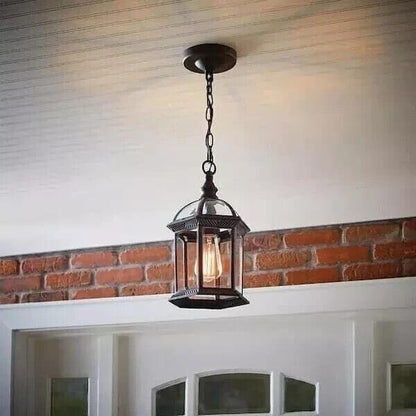 Hampton Bay Wickford 1-Light Weathered Bronze Outdoor Pendant Clear Bevel Glass - Like New