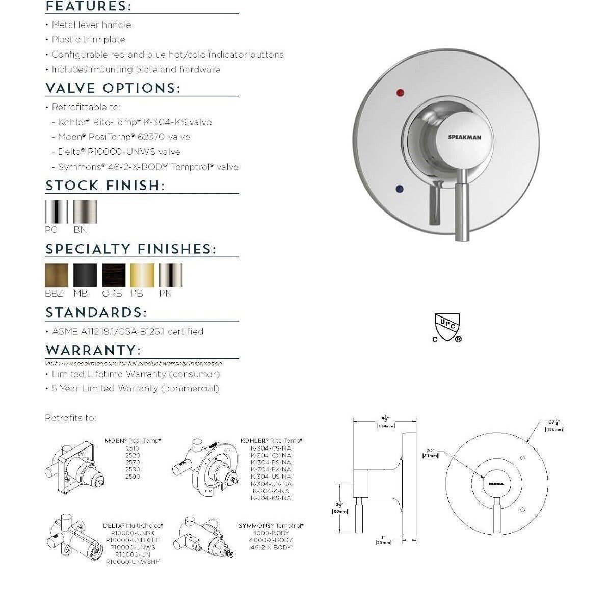 Speakman Neo Round Universal Shower Valve Trim Polished Chrome CPT-1000-UNI