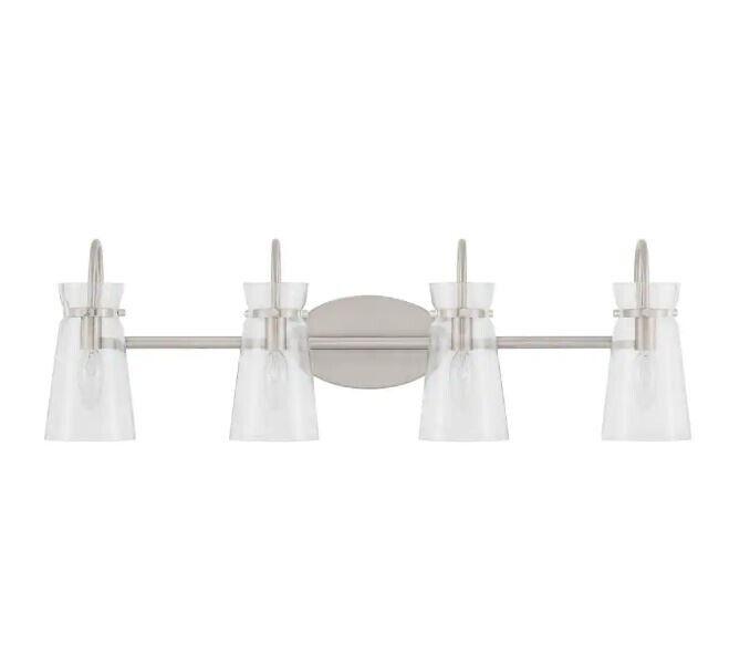 Hampton Bay Vinton Place 31 in. 4-Light Brushed Nickel Vanity Light Clear Glass - Like New