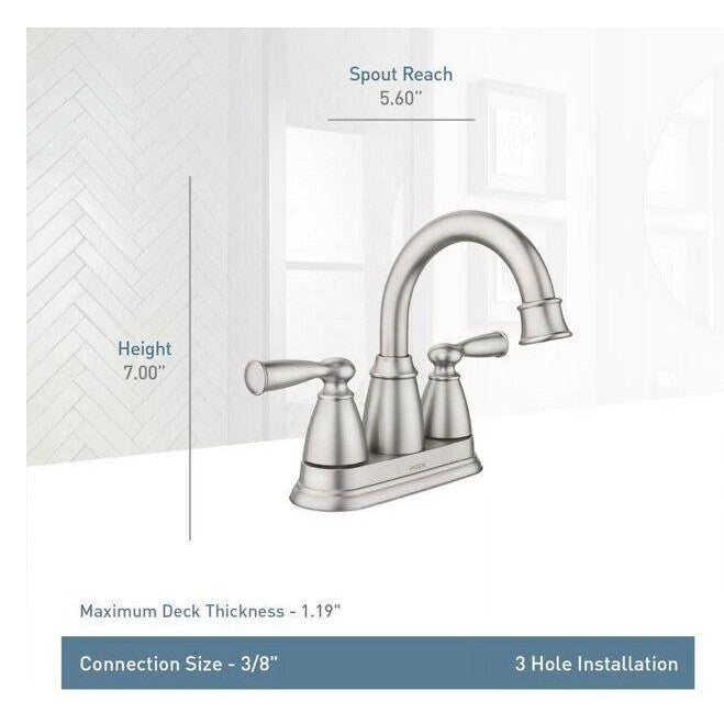 Moen 84943SRN Banbury Centerset Bathroom Sink Faucet, Brushed Nickel