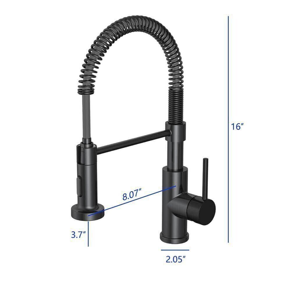 Cartway Single-Handle Spring Pull-Down Sprayer Kitchen Faucet in Matte Black