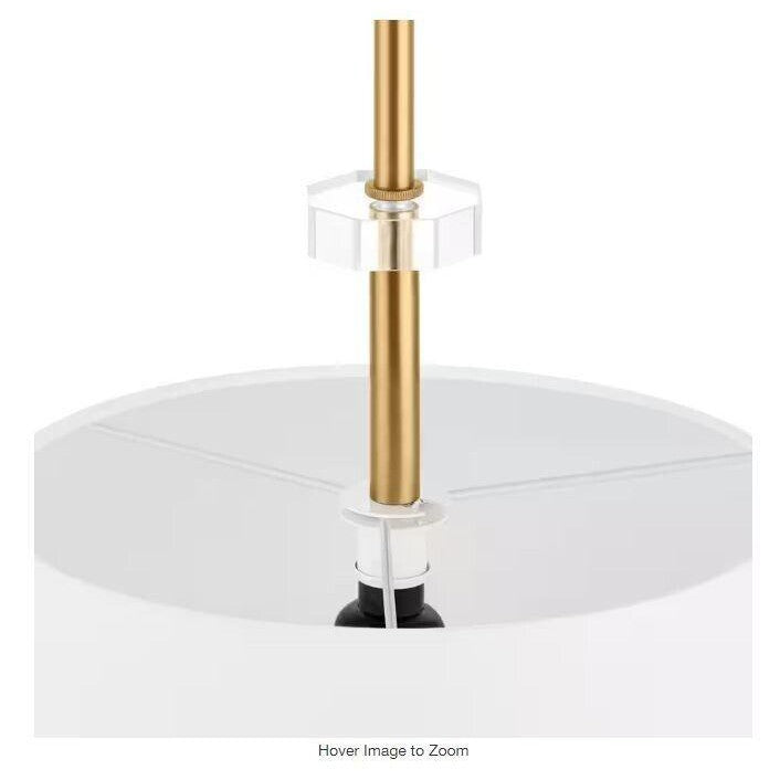 Home Decorators Collection Dawson 1-Light Aged Brass Pendant with White Fabric