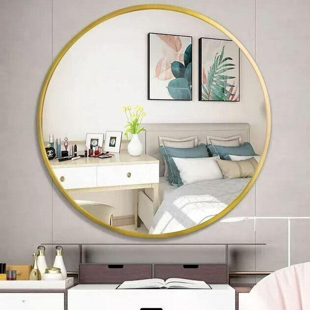 Dcenta 32 in. x 32 in. Round Single Simple Aluminum Framed Wall Mounted Mirror