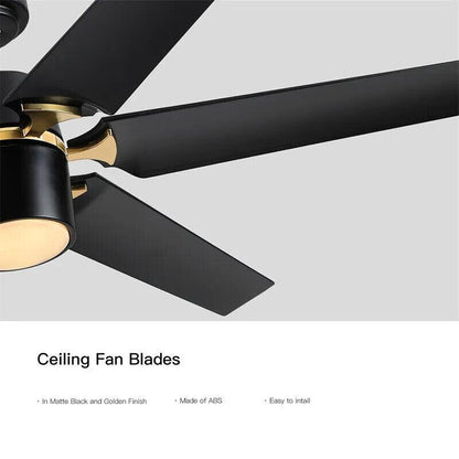 YUHAO 60 in. Indoor Black Ceiling Fan with Integrated LED Light