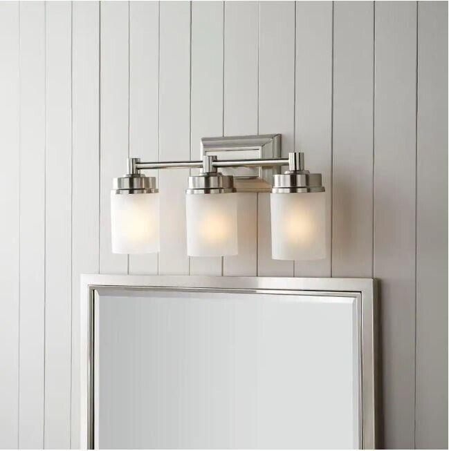 Hampton Bay Cade 3-Light 20.25 in. Brushed Nickel Vanity Light w/ Frosted Glass - Like New