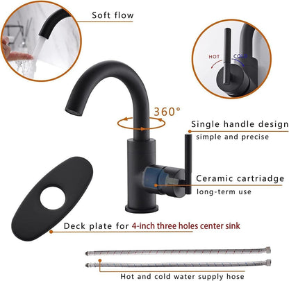 Matte Black Single Handle Bar Sink Faucet, Swivel Spout One Hole Bathroom Sink F