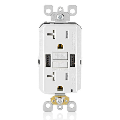 Leviton GUSB2-W 20A SmartlockPro GFCI Combination Type A USB In-Wall Charger