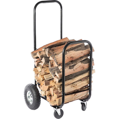 Gardenised Black Firewood Rack Outdoor Indoor, Heavy Duty Firewood Carrier Wood