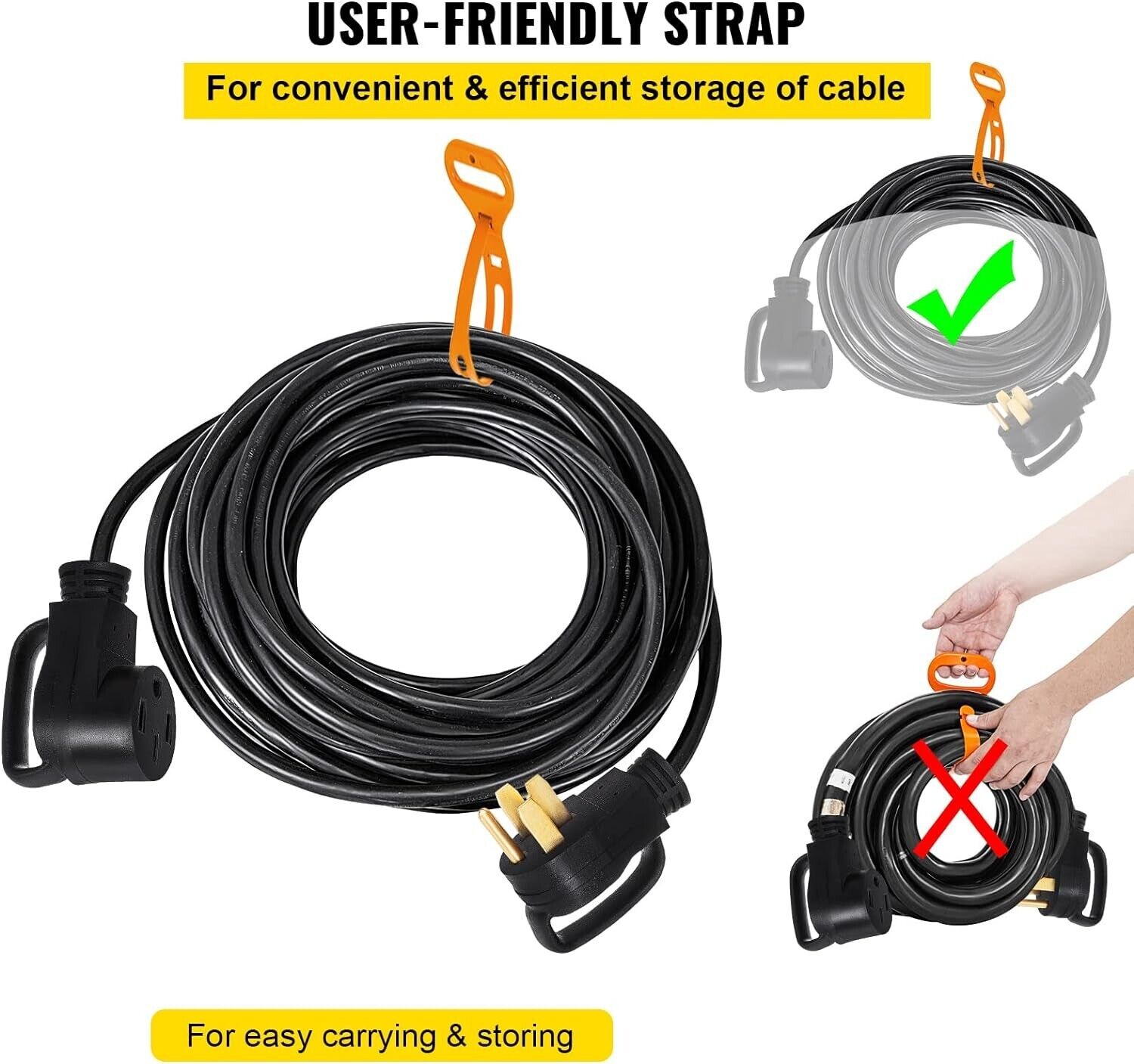 50FT 50Amp RV Extension Cord NEMA N14-50P to N14-50R, 125/250V RV Power Cord.